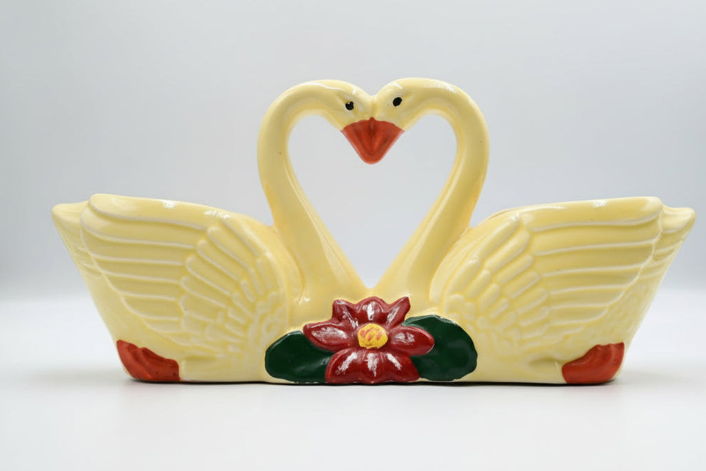 Vintage Sunny Yellow Ceramic Heart Swan