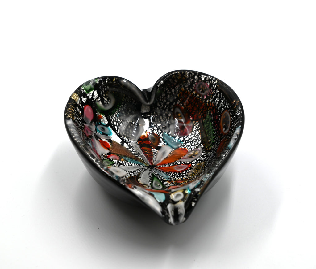 Beautiful Murano Heart Shaped Tutti Frutti Murano Glass Bowl/Catchall