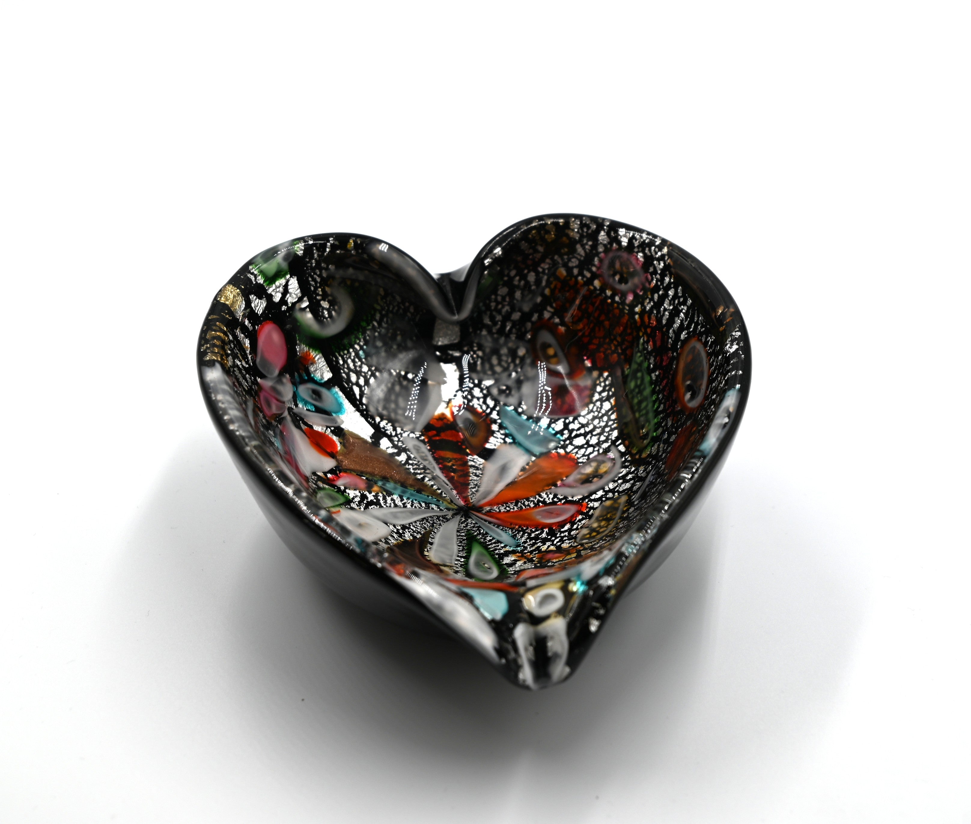 Beautiful Murano Heart Shaped Tutti Frutti Murano Glass Bowl/Catchall