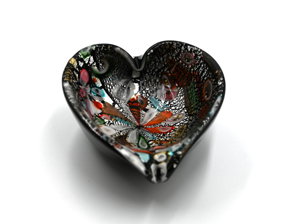 Beautiful Murano Heart Shaped Tutti Frutti Murano Glass Bowl/Catchall