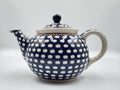 Boleslawiec Polish Pottery Teapot Peacock Polka Dot Blue Cream Pattern