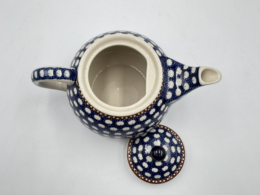 Boleslawiec Polish Pottery Teapot Peacock Polka Dot Blue Cream Pattern