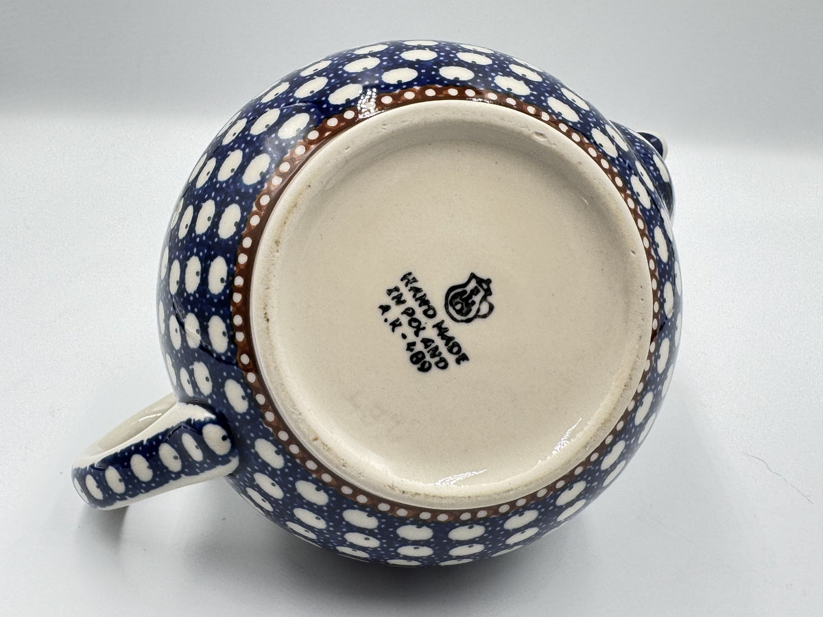 Boleslawiec Polish Pottery Teapot Peacock Polka Dot Blue Cream Pattern