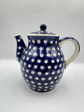 Boleslawiec Polish Pottery Large Blue & White Peacock Pattern Teapot