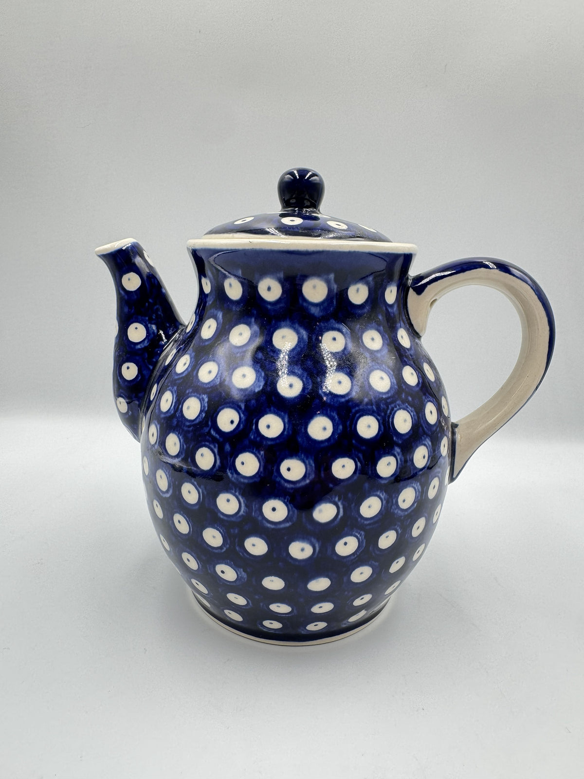 Boleslawiec Polish Pottery Large Blue & White Peacock Pattern Teapot