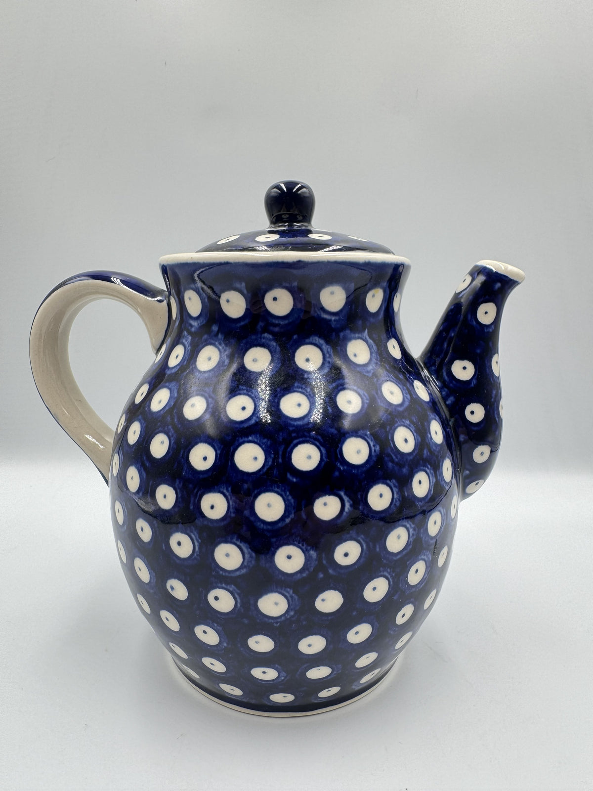 Boleslawiec Polish Pottery Large Blue & White Peacock Pattern Teapot