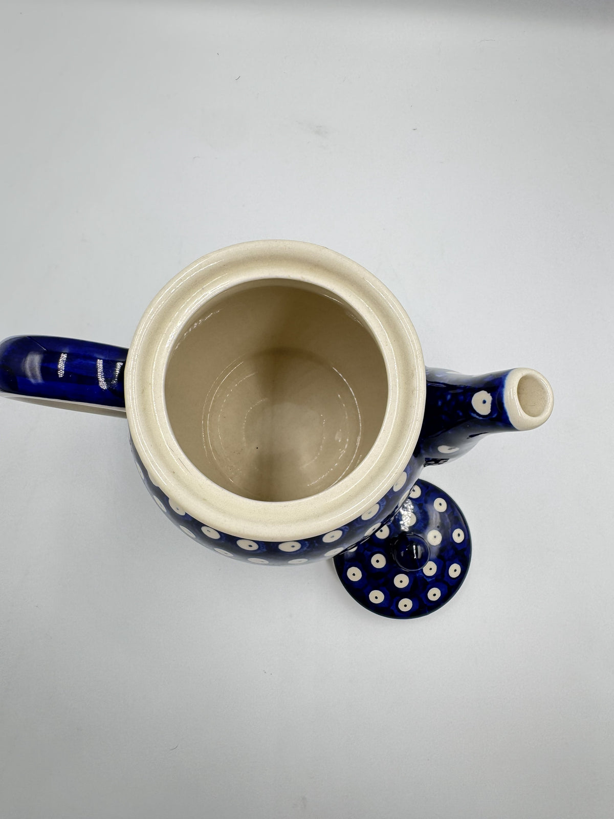 Boleslawiec Polish Pottery Large Blue & White Peacock Pattern Teapot