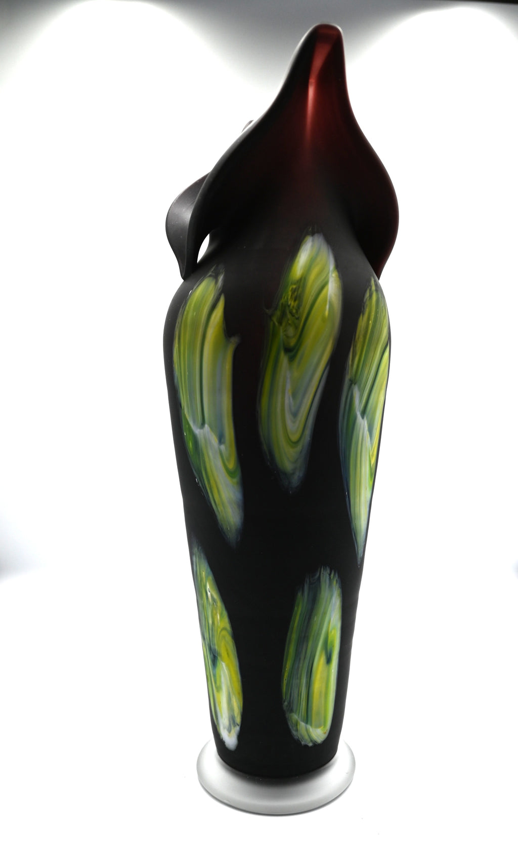 Mid-Century Modern Hand Painted Azerbaijan Blown Black Satin Glass