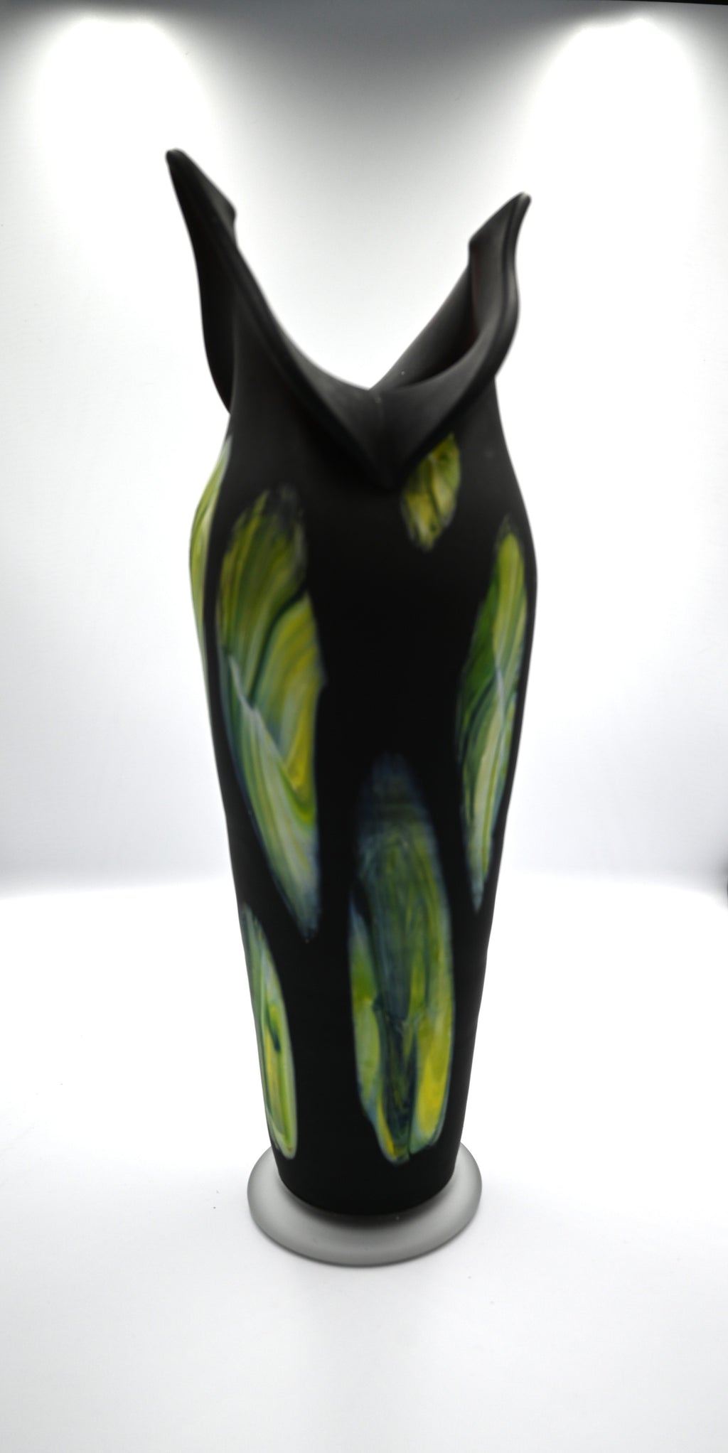 Mid-Century Modern Hand Painted Azerbaijan Blown Black Satin Glass