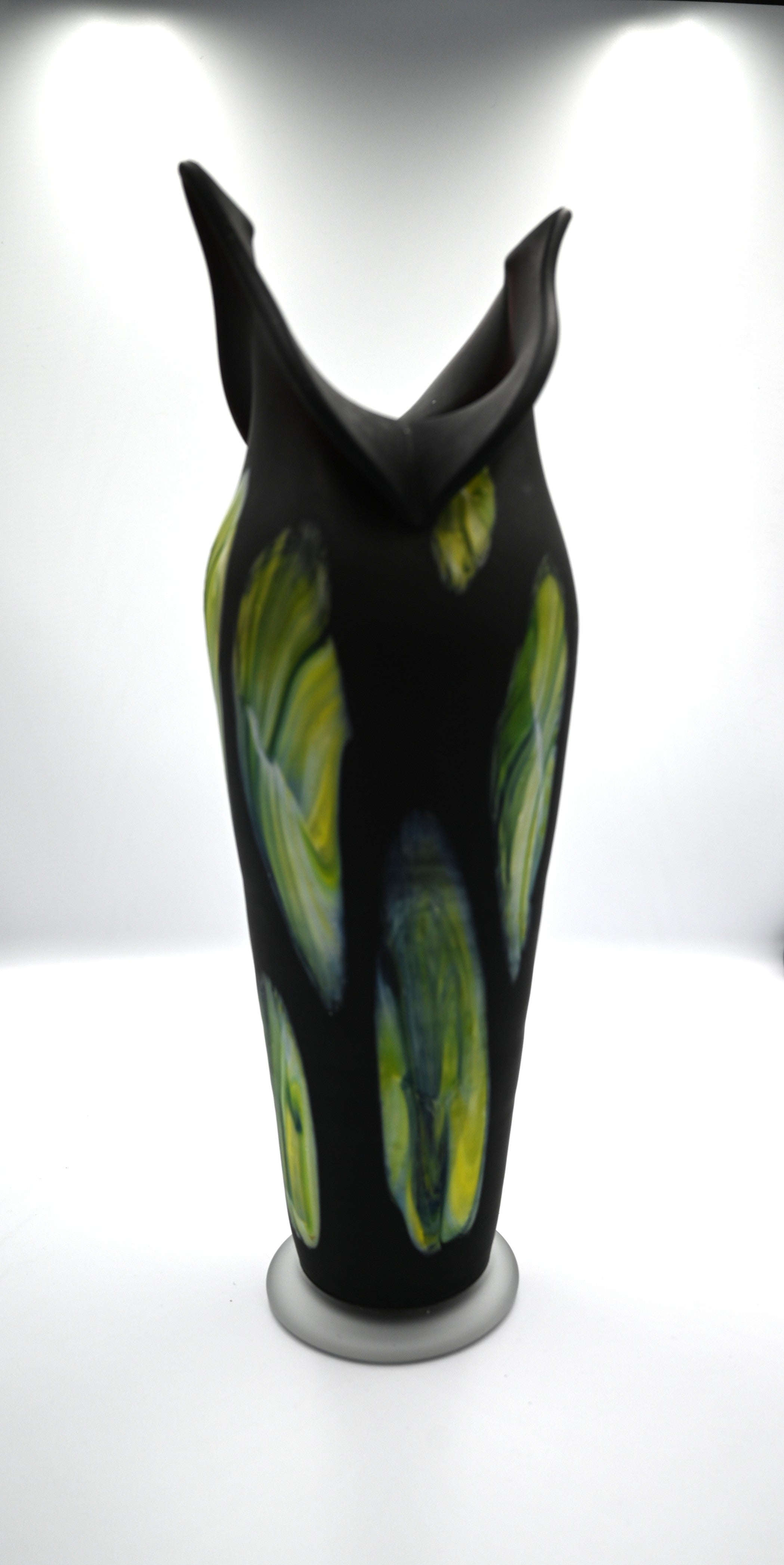 Mid-Century Modern Hand Painted Azerbaijan Blown Black Satin Glass