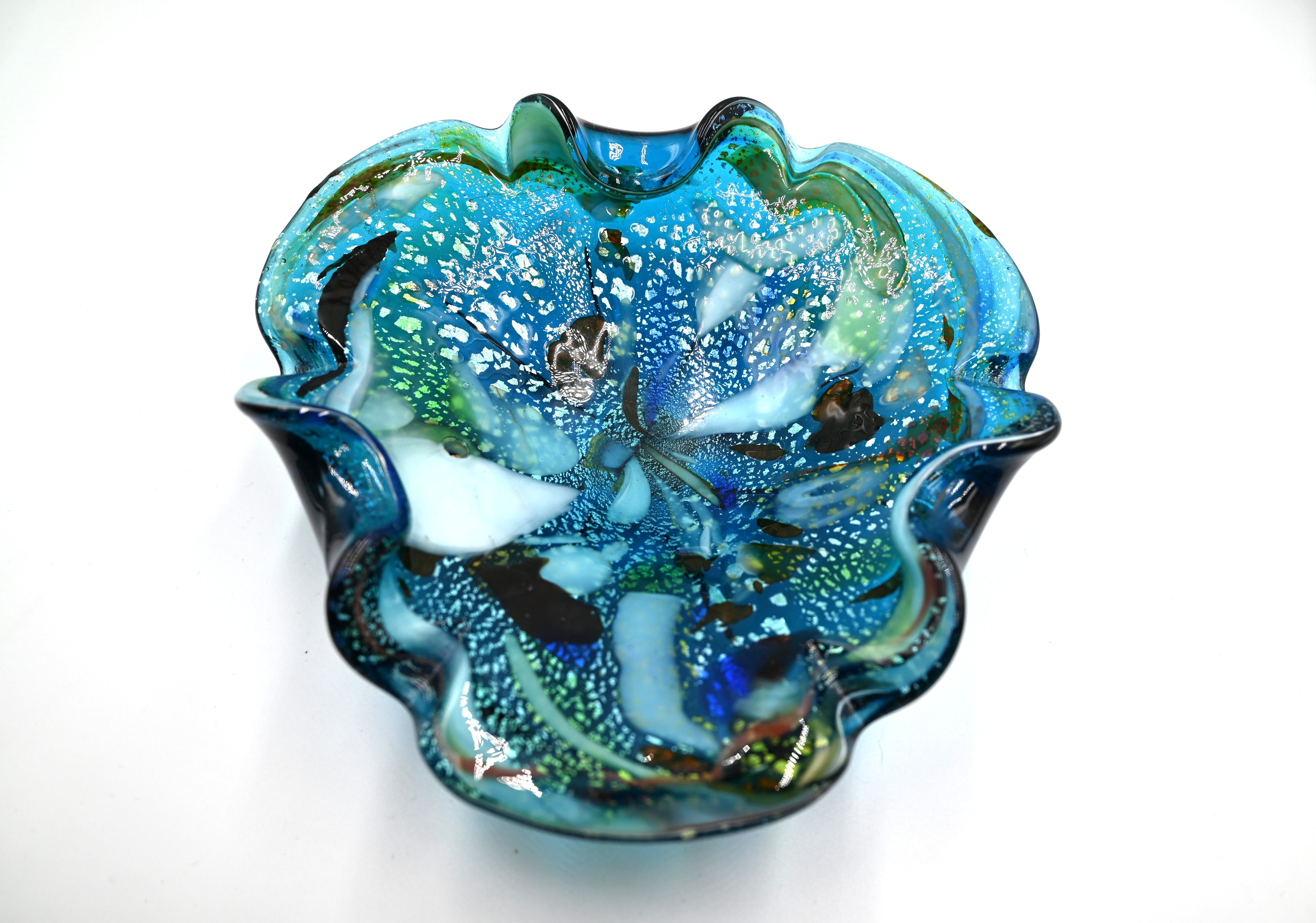 Vintage Blue Tutti Frutti Murano Glass Bowl/Catchall