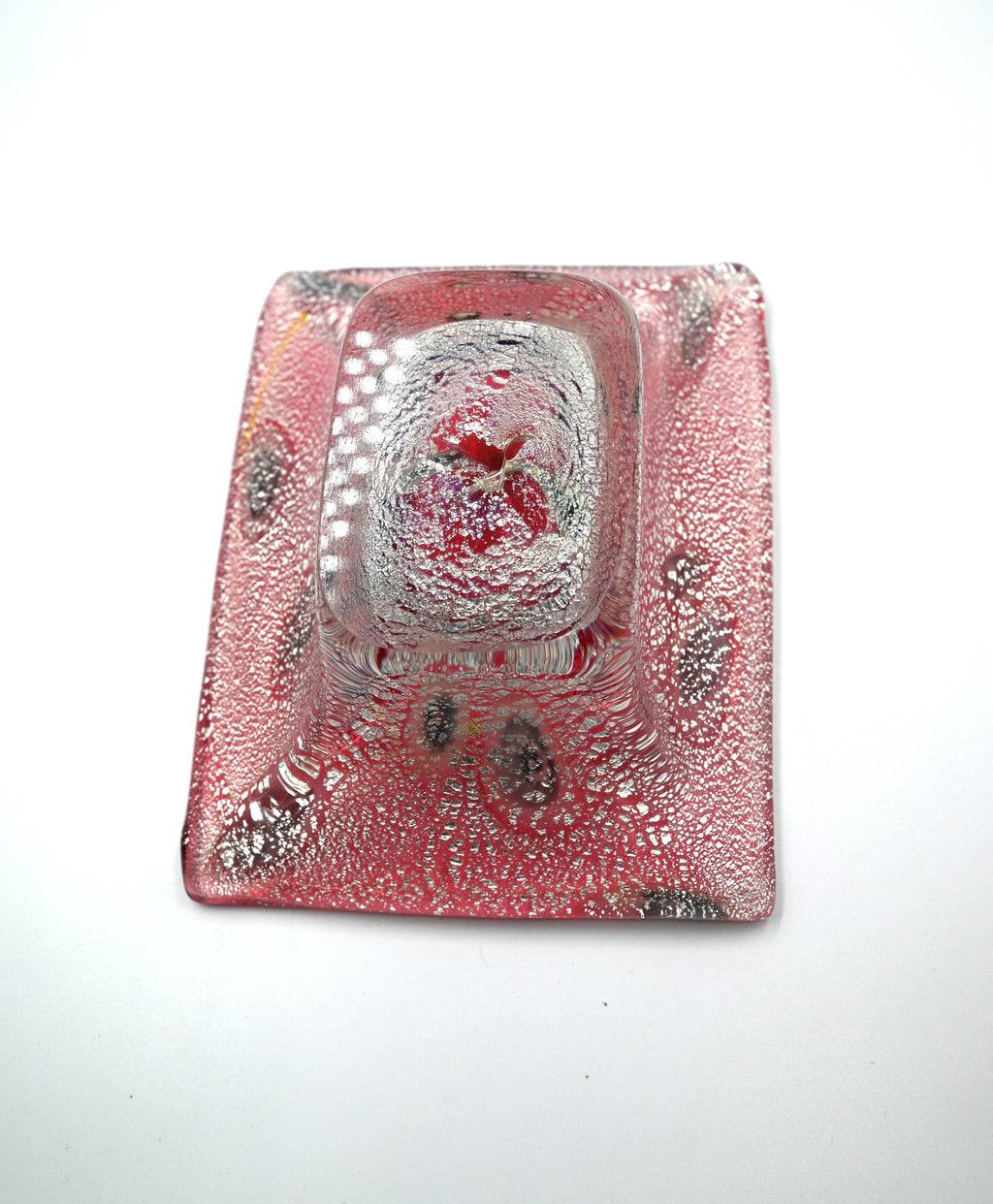 Vintage Pink and Cranberry with Silver Murano Glass Dish/Catchall