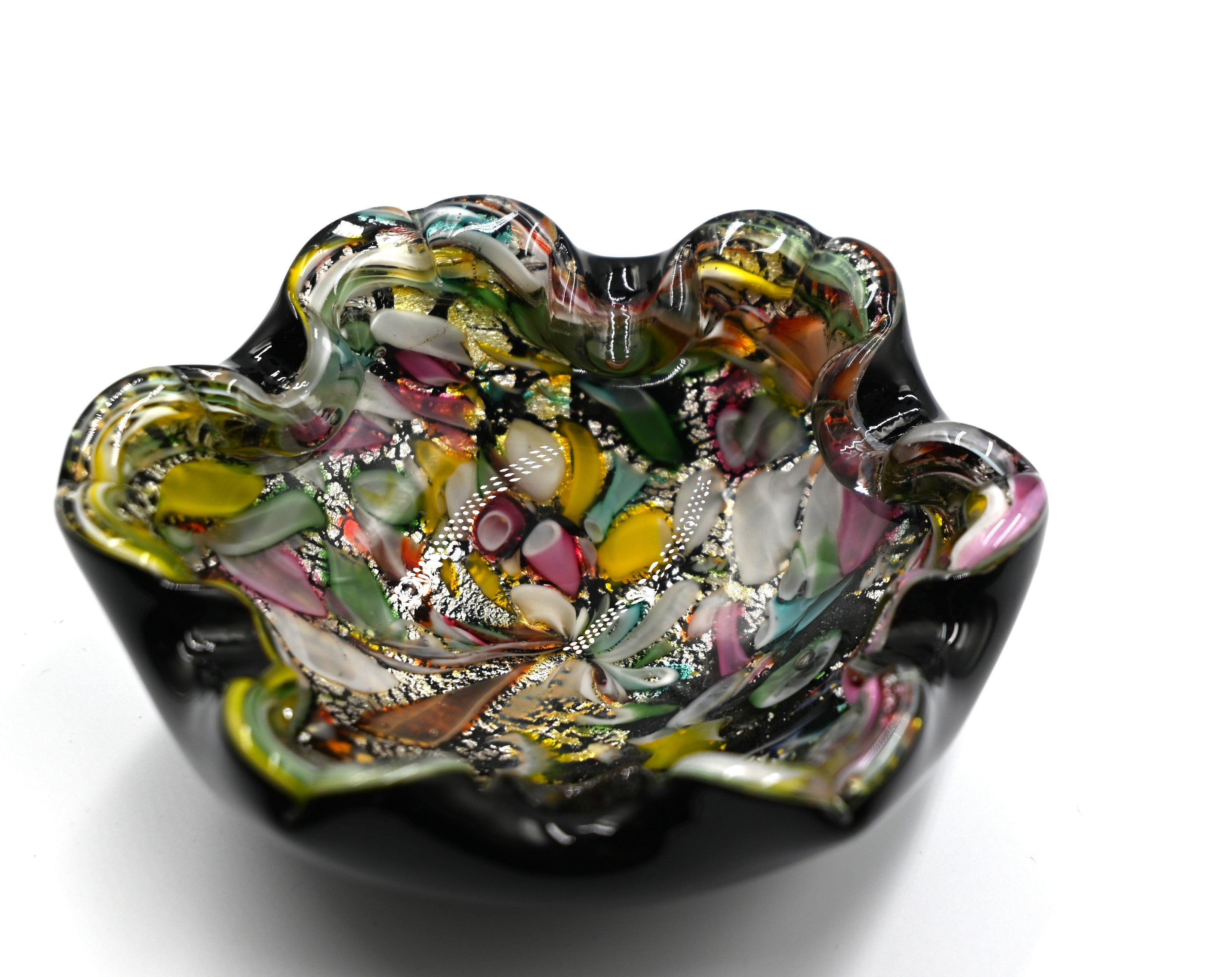 Vintage Murano Tutti Frutti Black Cased Art Glass Bowl/Catchall